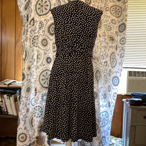 Dress by Jones New York in white polka dot on black, gathered bust & waist - Picture 6 of 7